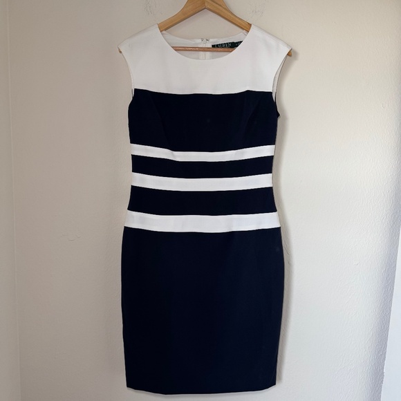 Lauren Ralph Lauren Dress Women's Size 8 Blue White Striped Sleeveless Preppy - Picture 1 of 8